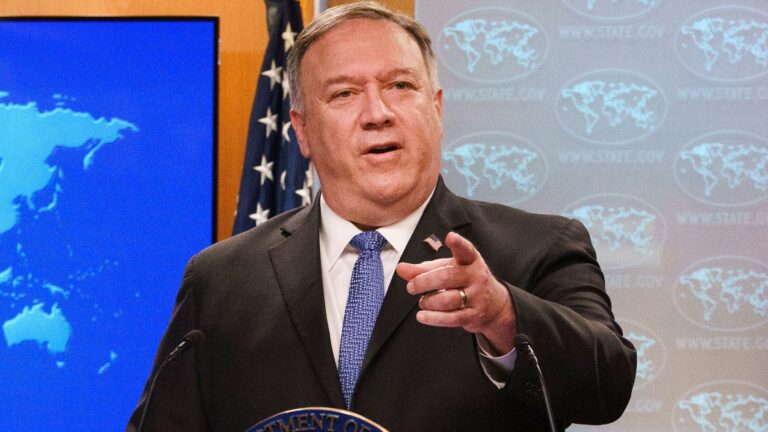 Secretary of State Mike Pompeo answered questions about a transition to a Biden administration by telling reporters the election is not yet decided. 