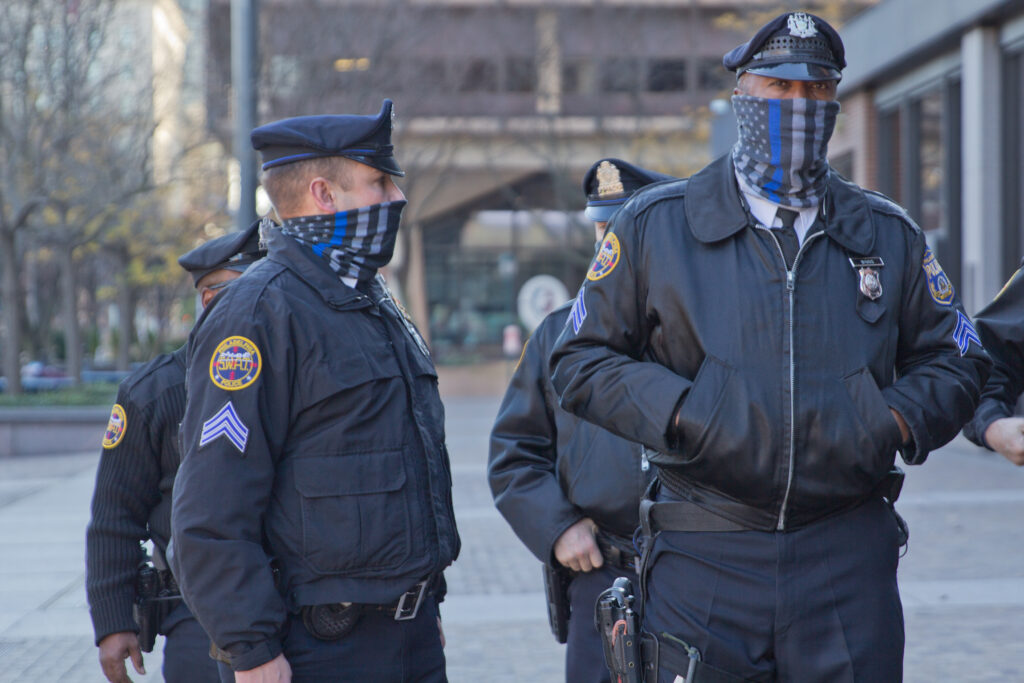 Philadelphia police outside the federal courthouse. (Kimberly Paynter/WHYY) Philadelphia police outside the federal courthouse. (Kimberly Paynter/WHYY)