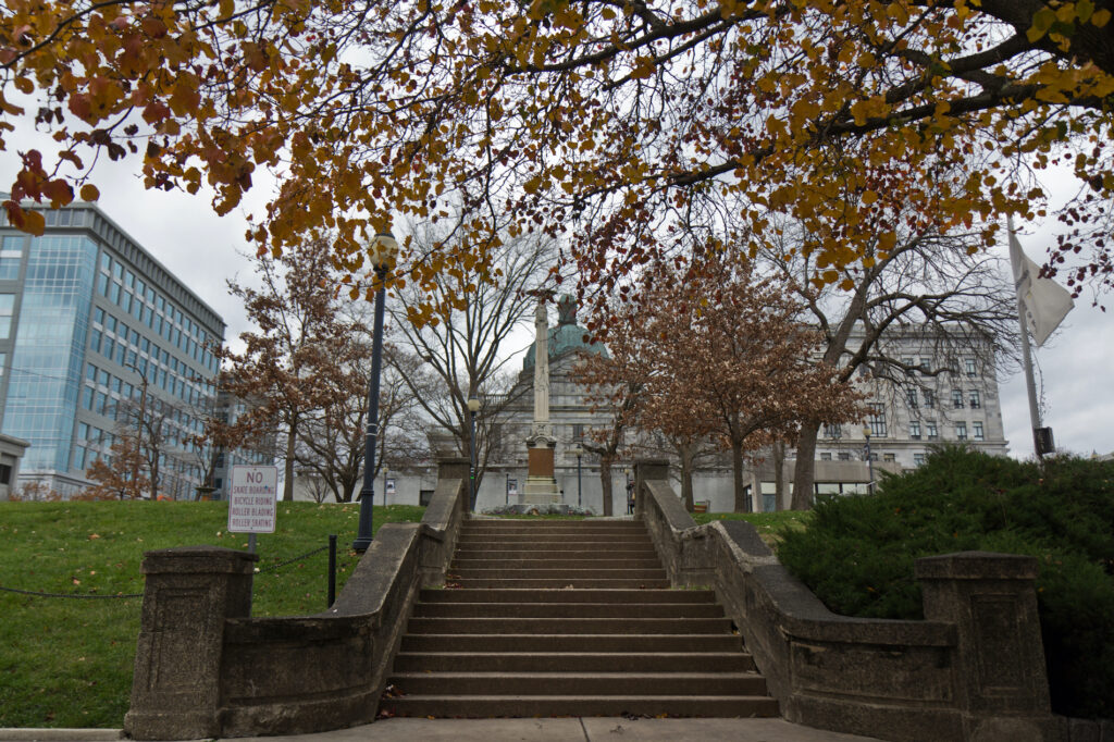 The Montgomery County Courthouse Plaza in Norristown, Pa. (Kimberly Paynter/WHYY)