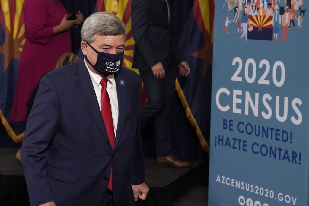 2020 Census U.S. Census Director Steven Dillingham departs a census news conference to urge Arizonans to participate in the nation's once-a-decade population count Thursday, Sept. 17, 2020, in Phoenix. (AP Photo/Ross D. Franklin, Pool)