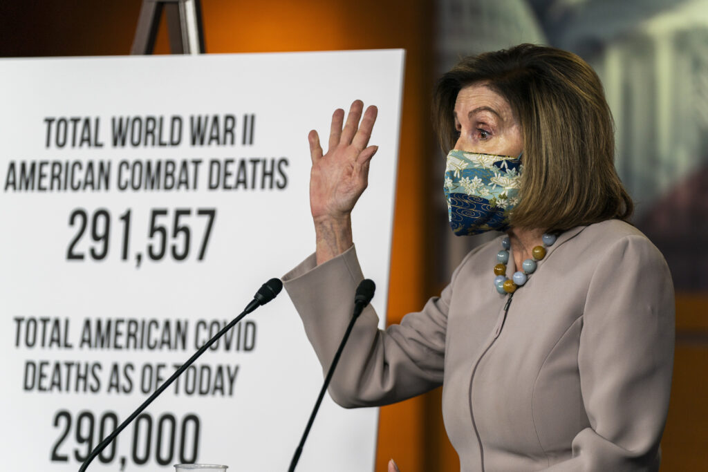 House Speaker Nancy Pelosi of Calif., speaks during a news conference at the Capitol, Thursday, Dec. 10, 2020, in Washington.  (AP Photo/Manuel Balce Ceneta)