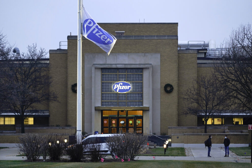 Virus Outbreak Pfizer Vaccine The Pfizer Global Supply Kalamazoo manufacturing plant is shown in Portage, Mich., Friday, Dec. 11, 2020. (AP Photo/Paul Sancya)