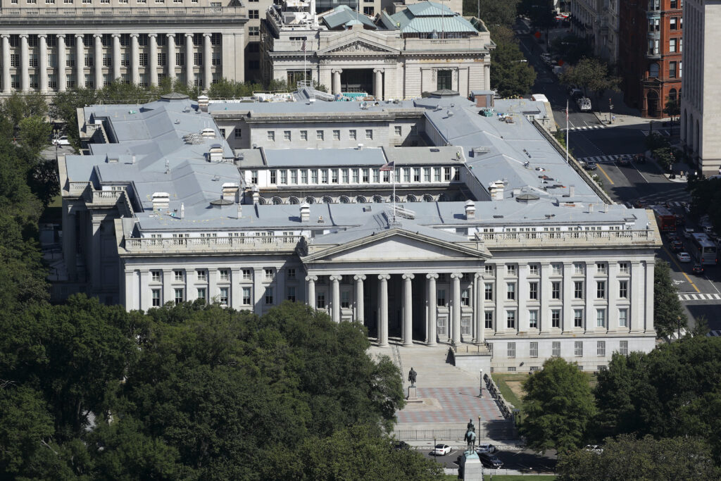 Treasury Department Hacked The U.S. Treasury Department building viewed from the Washington Monument, Wednesday, Sept. 18, 2019, in Washington. (AP Photo/Patrick Semansky)