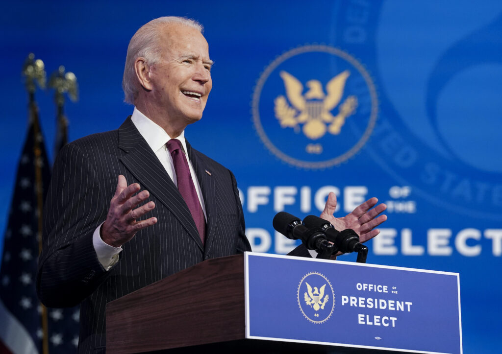 Joe Biden President-elect Joe Biden announces former South Bend, Ind. Mayor Pete Buttigieg as his nominee for transportation secretary during a news conference at The Queen theater in Wilmington, Del., Wednesday, Dec. 16, 2020. (Kevin Lamarque/Pool via AP)