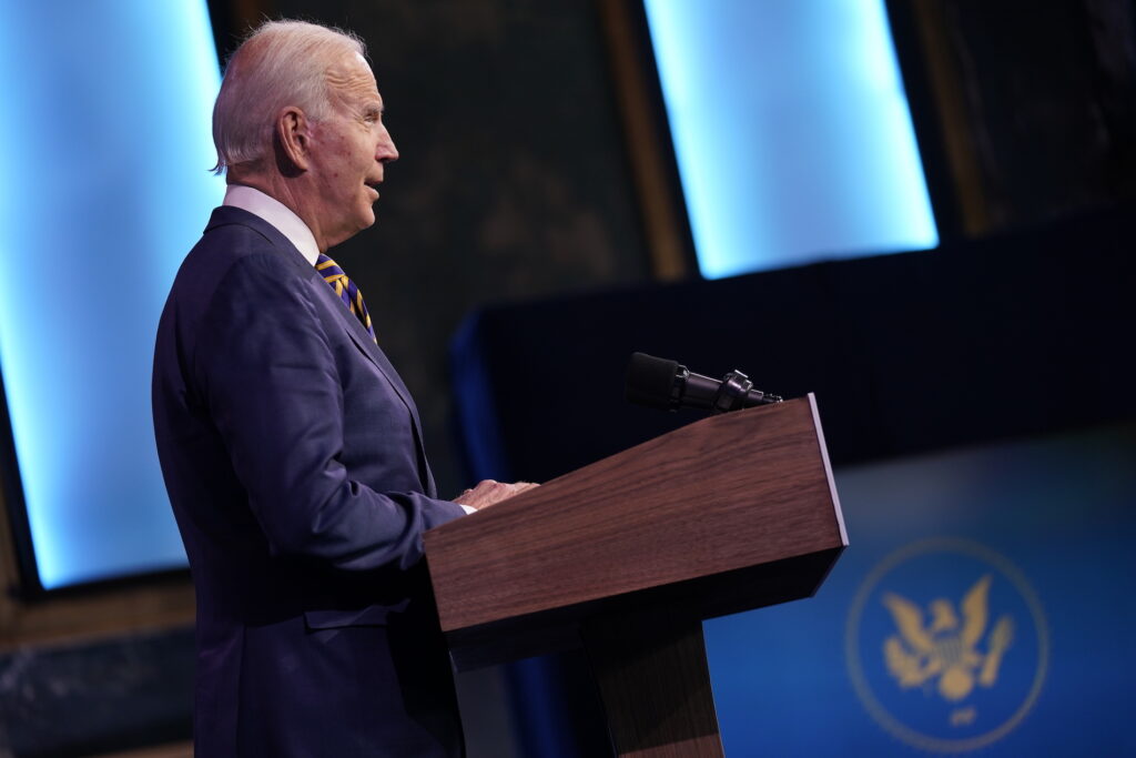 Joe Biden President-elect Joe Biden speaks at The Queen theater, Tuesday, Dec. 29, 2020, in Wilmington, Del. (AP Photo/Andrew Harnik)