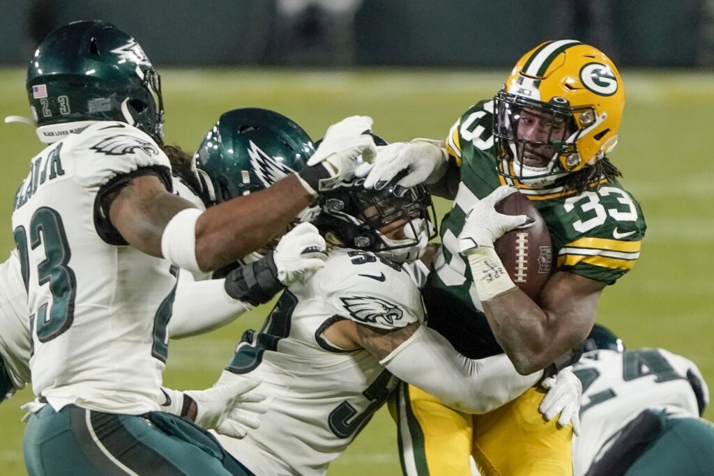 Eagles Packers Football Green Bay Packers' Aaron Jones runs during the second half against the Philadelphia Eagles
