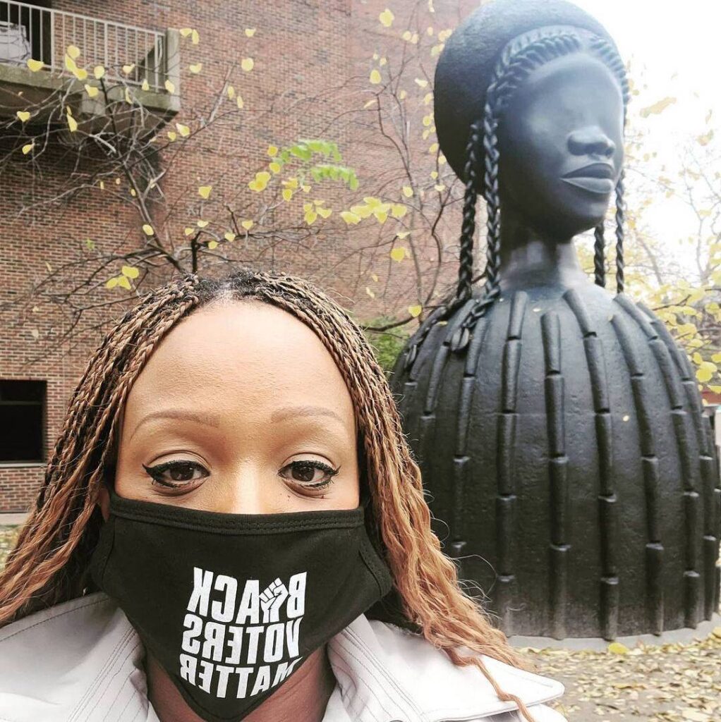 Jamie Gauthier poses for a photo next to ‘Brick House,’ a sculpture installed on the UPenn campus in 2020 (Jamie Gauthier: Facebook) Jamie Gauthier poses for a photo next to 'Brick House,' a sculpture installed on the UPenn campus in 2020 (Jamie Gauthier/Facebook)