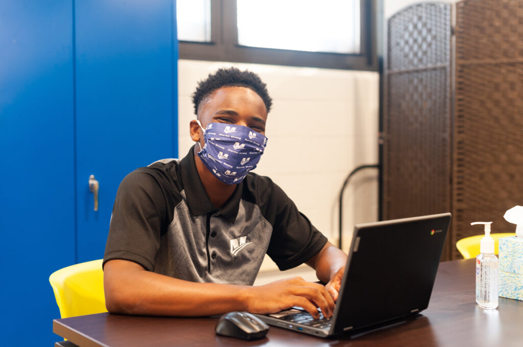 MHSC 2020.2021 mask student laptop (2) Mastery Charter School (Courtesy of Jasmine Alston photography)
