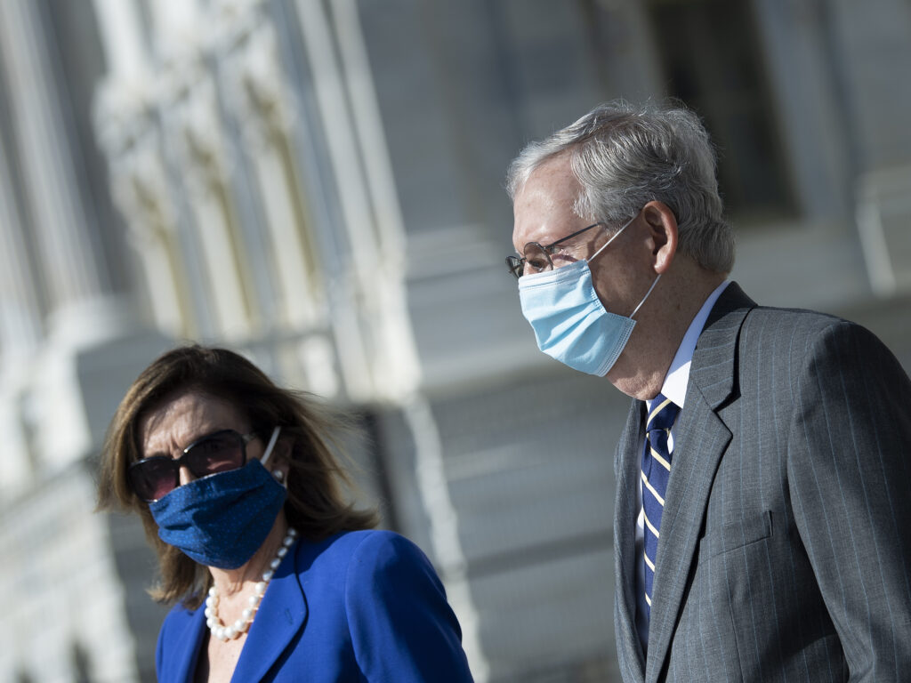 House Speaker Nancy Pelosi and Senate Majority Leader Mitch McConnell are now in direct talks about coronavirus relief aid after weeks of pushing competing proposals. House Speaker Nancy Pelosi and Senate Majority Leader Mitch McConnell are now in direct talks about coronavirus relief aid, after weeks of pushing competing proposals. (Brendan Smialowski/AP Photo)