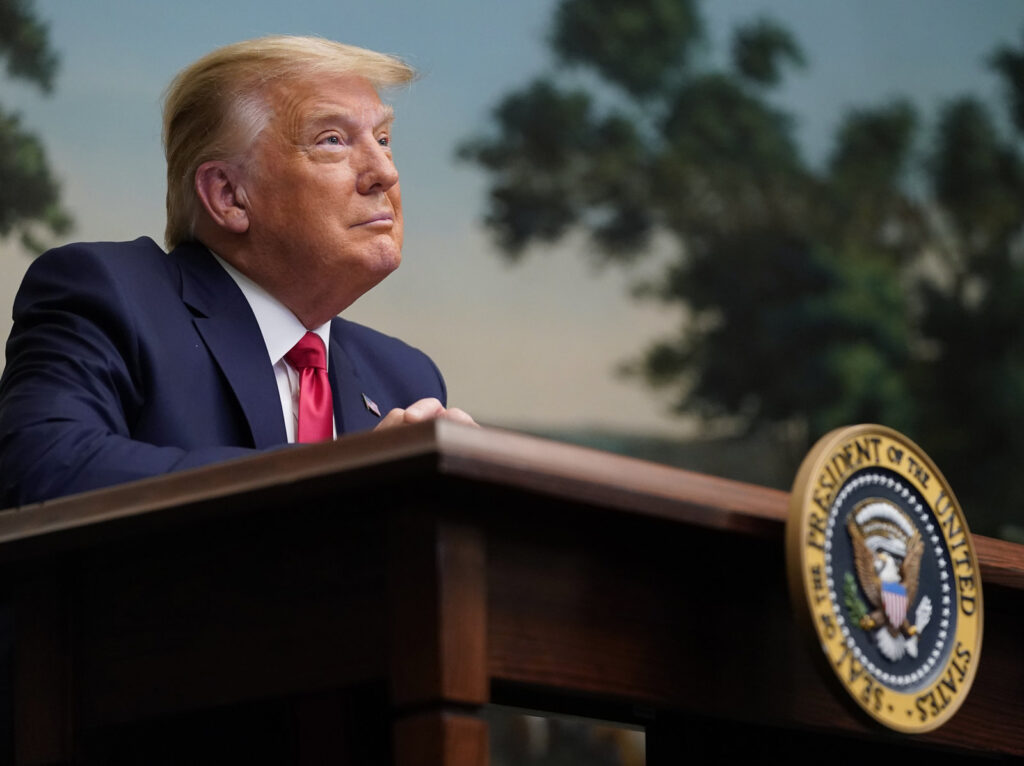 Donald Trump President Trump participates in a video teleconference call with members of the military on Thanksgiving at the White House.