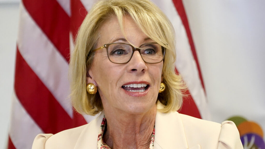 Education Secretary Betsy DeVos appears in Phoenix in October. On Friday, the Education Department announced an extension of pandemic relief measures for federal student loan borrowers. Education Secretary Betsy DeVos appears in Phoenix in October. (Matt York/AP Photo)