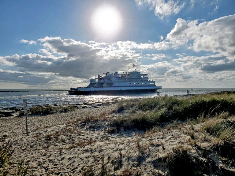 The Cape May-Lewes Ferry cruises across the Delaware Bay between Cape May, New Jersey, and Lewes, Delaware.