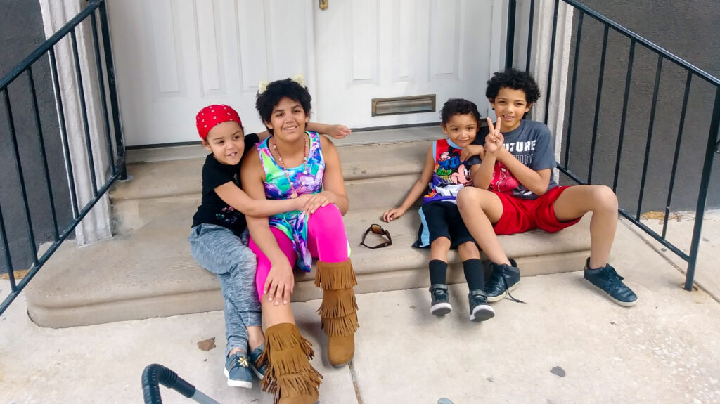 deborahquinn-family-homeless-shelter-covid The four youngest Quinn family children, who are moving back to a shelter. (Courtesy of Deborah Quinn)
