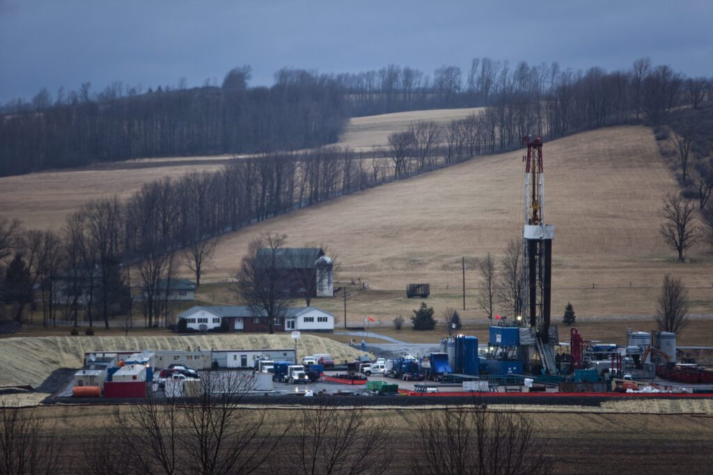 A hydraulic fracturing drill rig in Bradford County
