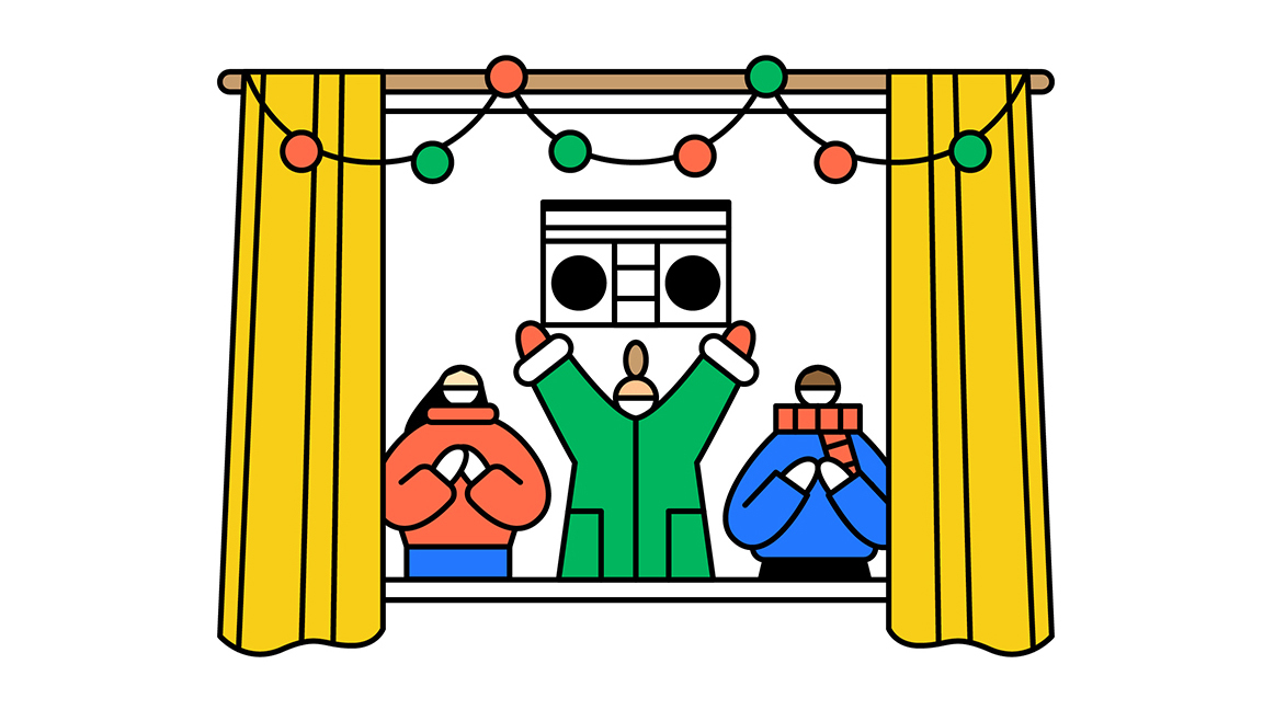 An illustration of people caroling