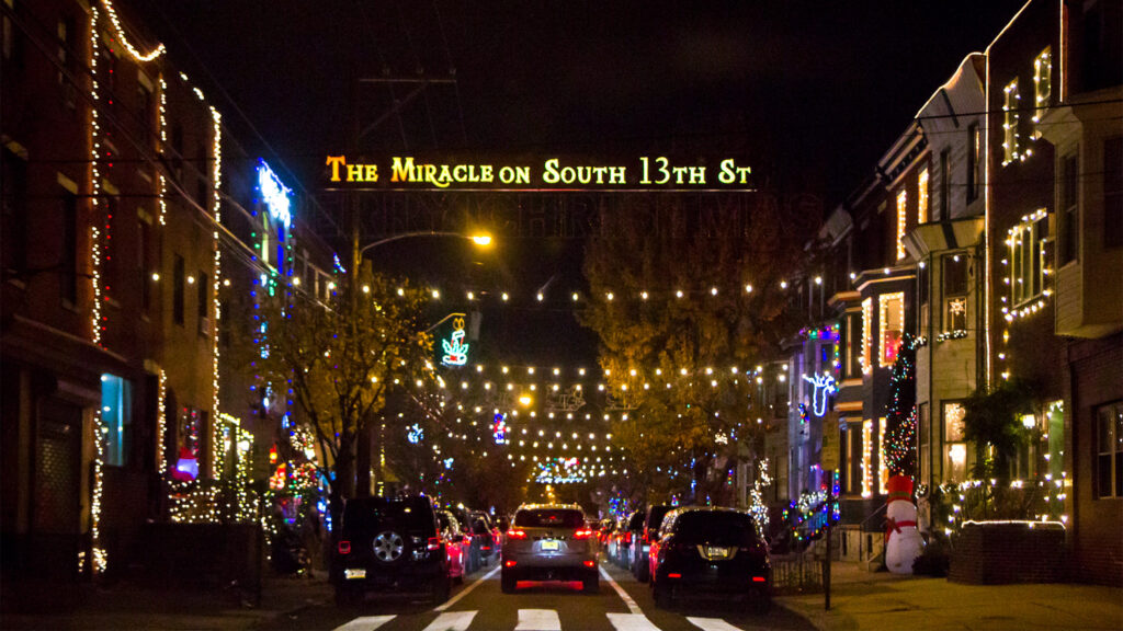 Holiday lights at 13th and Tasker Streets