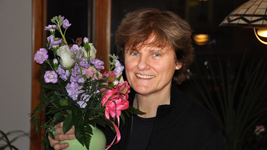 katalinkariko-covidvaccinescientist Dr. Katalin Karikó is pictured holding a vase of flowers