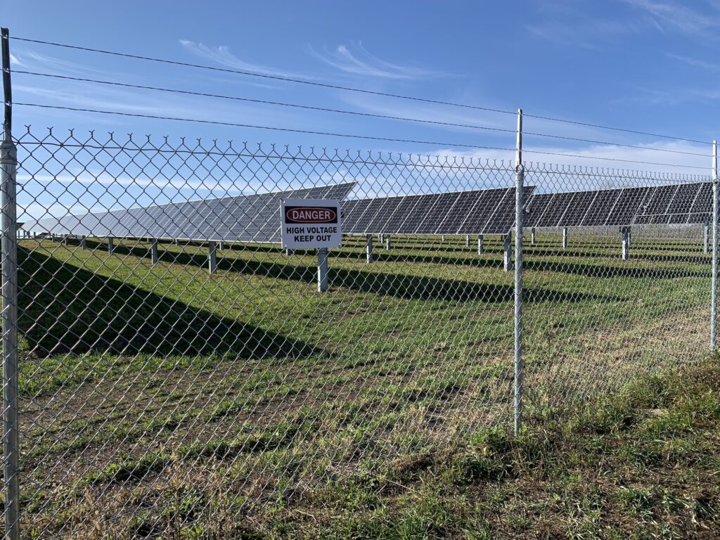 The Nittany 1 Solar Farm, seen here from outside protective fencing in Lurgan Township, Franklin County on Nov. 24, 2020. (Rachel McDevitt/StateImpact Pennsylvania)