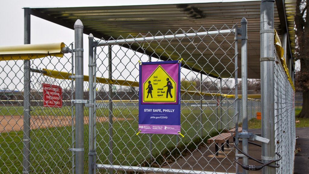 Locked gates at FDR Park’s ballfields. (Kimberly Paynter/WHYY) Locked gates at FDR Park’s ballfields. (Kimberly Paynter/WHYY)