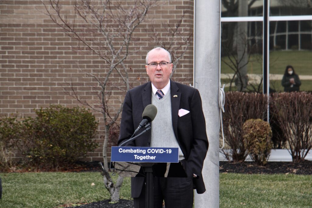 2021 01 11-e lee-phil murphy-sewell rowan college of south jersey-mass vaccination covid 19 1 New Jersey Gov. Phil Murphy speaks at the opening of a mass vaccination site at Rowan College