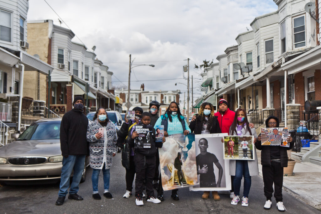 2021 01 18 k paynter mlk gun violence event Members of the organization Voices by Choices held an event on the Simpson Street block where 7 year-old Zamar Jones was fatally shot in the summer of 2020 for those affected by gun violence on Martin Luther King Jr. Day. (Kimberly Paynter/WHYY)