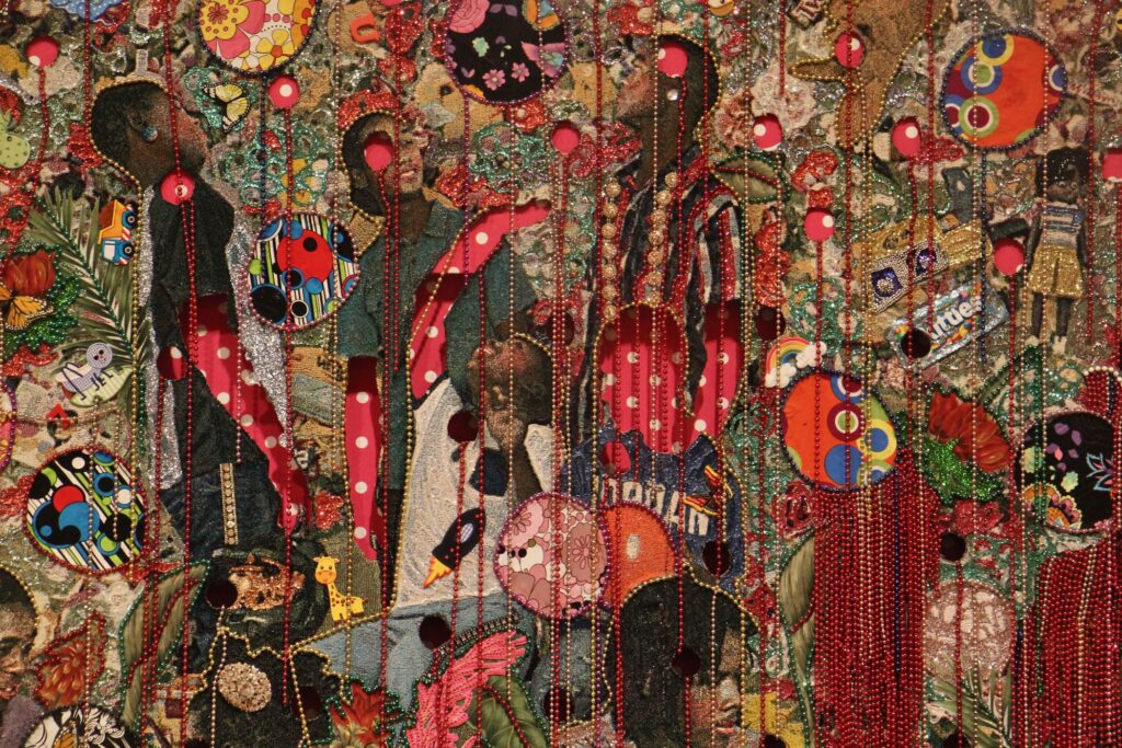 2021 01 22-e lee-philadelphia pennsylvania academy of fine arts-ebony patterson detail A detail of artist Ebony G. Patterson's mixed media work