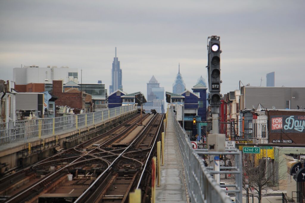 2021 01 27-e lee-philadelphia 63rd street market frankford el platform septa The Philadelphia skyline is seen from the Market Frankford platform at 63rd Street