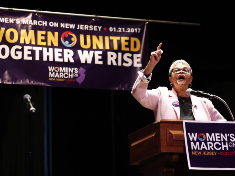 U.S. Rep. Bonnie Watson Coleman, D-NJ, delivers remarks during a rally in support of the national Women's March on Washington during a gathering at Patriots Theater at the War Memorial, Saturday, Jan. 21, 2017, in Trenton, N.J. The march was held in in conjunction with with similar events taking place around the nation following the inauguration of President Donald Trump. (AP Photo/Julio Cortez)