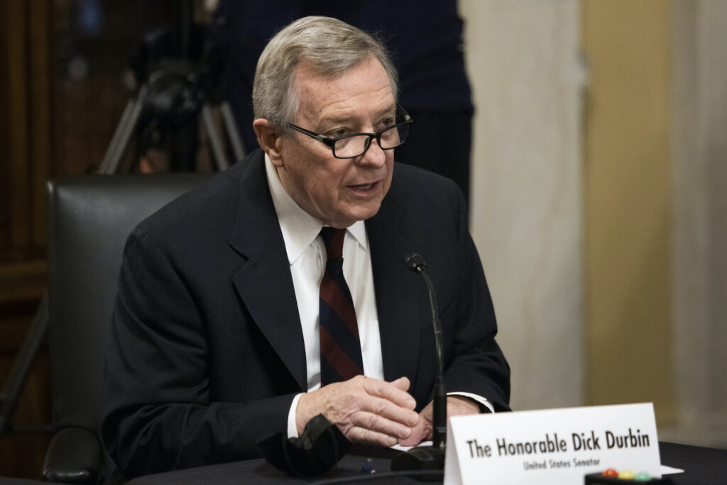 Biden Cabinet National Security Sen. Dick Durbin, D-Ill., introduces Secretary of State nominee Antony Blinken during his confirmation hearing to be Secretary of State before the Senate Foreign Relations Committee on Capitol Hill in Washington, Tuesday, Jan. 19, 2021. (Graeme Jennings/Pool via AP)