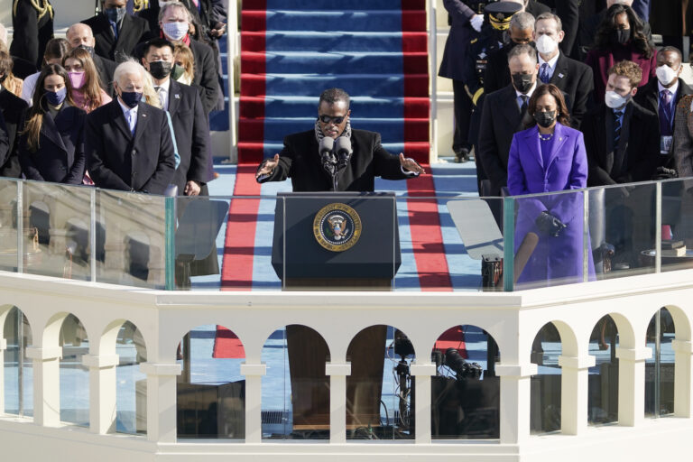 Rev. Silvester Beaman gives the benediction during the 59th Presidential Inauguration at the U.S. Capitol in Washington, Wednesday, Jan. 20, 2021. (AP Photo/Patrick Semansky, Pool)