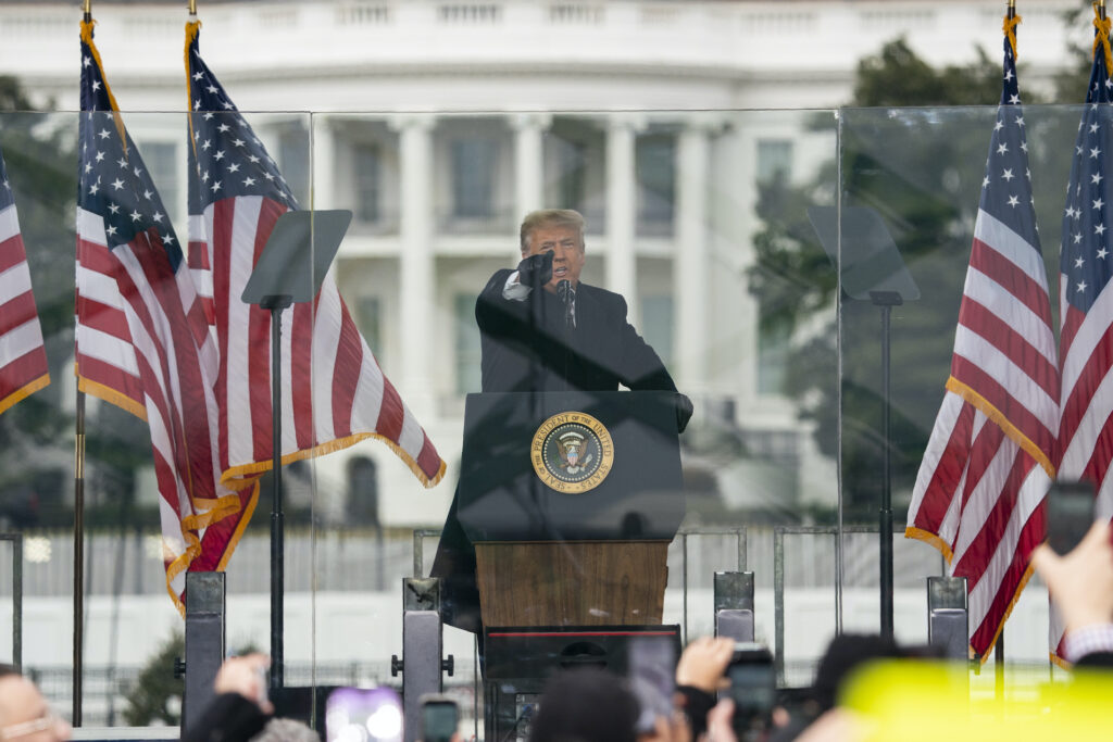 Donald Trump President Donald Trump speaks during a rally protesting the electoral college certification of Joe Biden as President, Wednesday, Jan. 6, 2021, in Washington. (AP Photo/Evan Vucci)