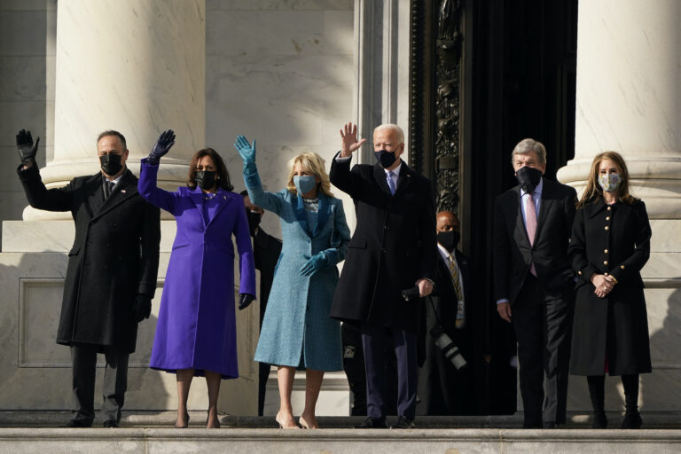 President-elect Joe Biden, his wife Jill Biden and Vice President-elect Kamala Harris and her husband Doug Emhoff arrive at the steps of the U.S. Capitol