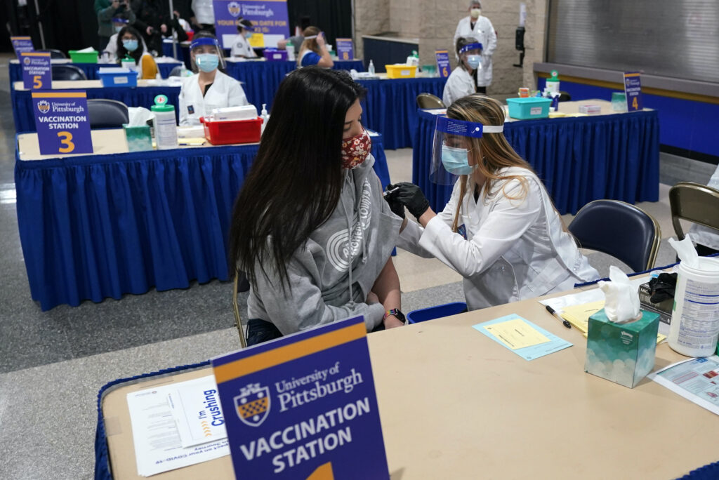 Virus Outbreak Pennsylvania Tiffany Husak receives a COVID-19 vaccine at a vaccination clinic