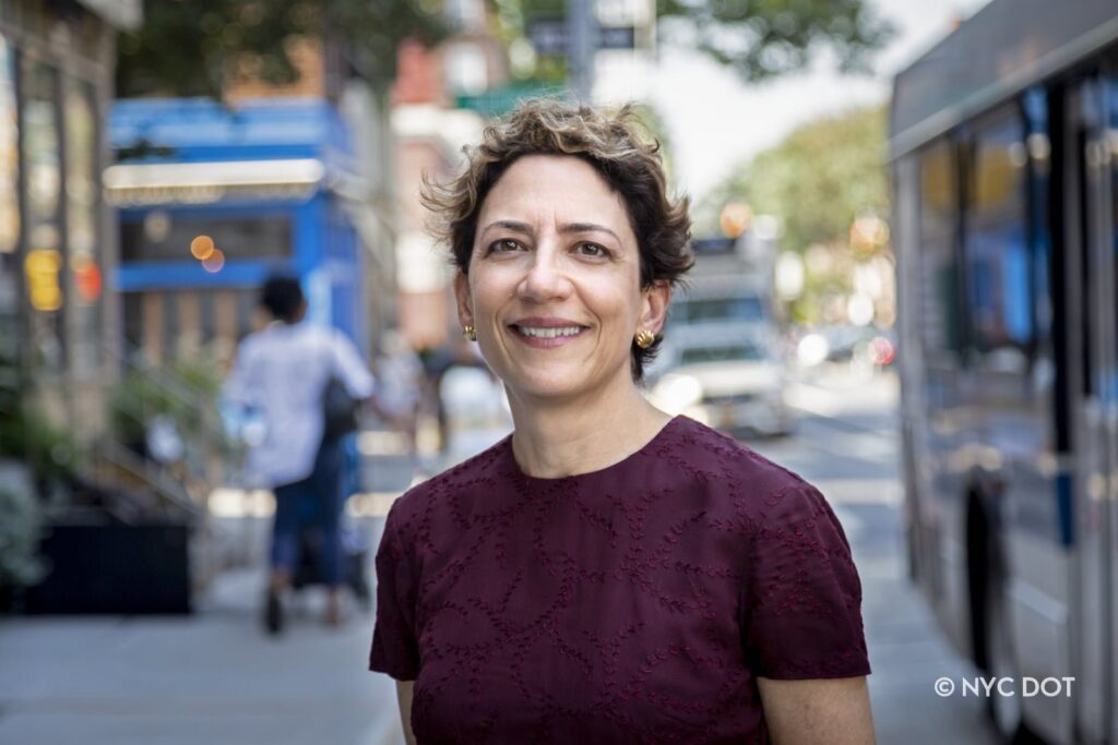 DOT-180829-NYC-DOT-Commissioner-Polly-Trottenberg-002 Polly Trottenberg stands outside on the street.