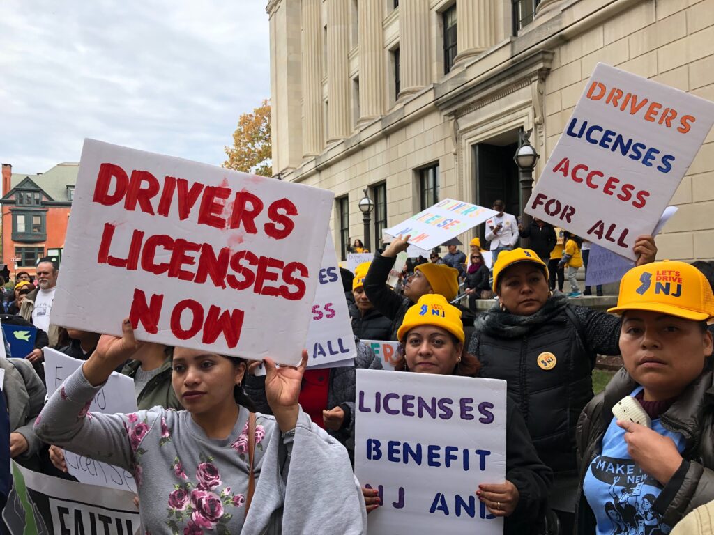 Immigration — driver’s license rally — 11_7_19 Immigration activists outside the N.J. Statehouse (Joe Hernandez / WHYY)
