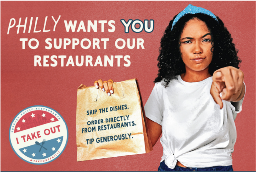Screen Shot 2021-01-06 at 12.00.43 PM The new ad campaign to support Center City restaurants evokes WWII posters of Uncle Sam and Rosie the Riveter. (Courtesy of Center City District)