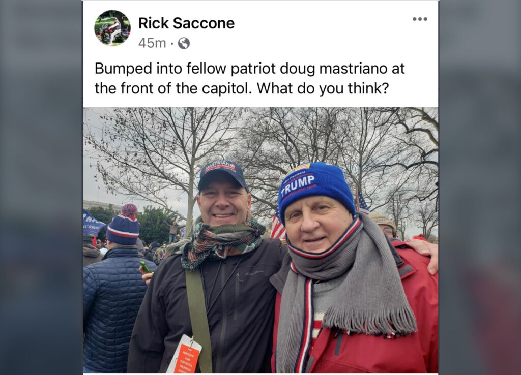 Screen-Shot-2021-01-06-at-6.00.49-PM Pa. State Sen. Doug Mastriano, left, seen at the protest outside of the Capitol by Rick Saccone, right.