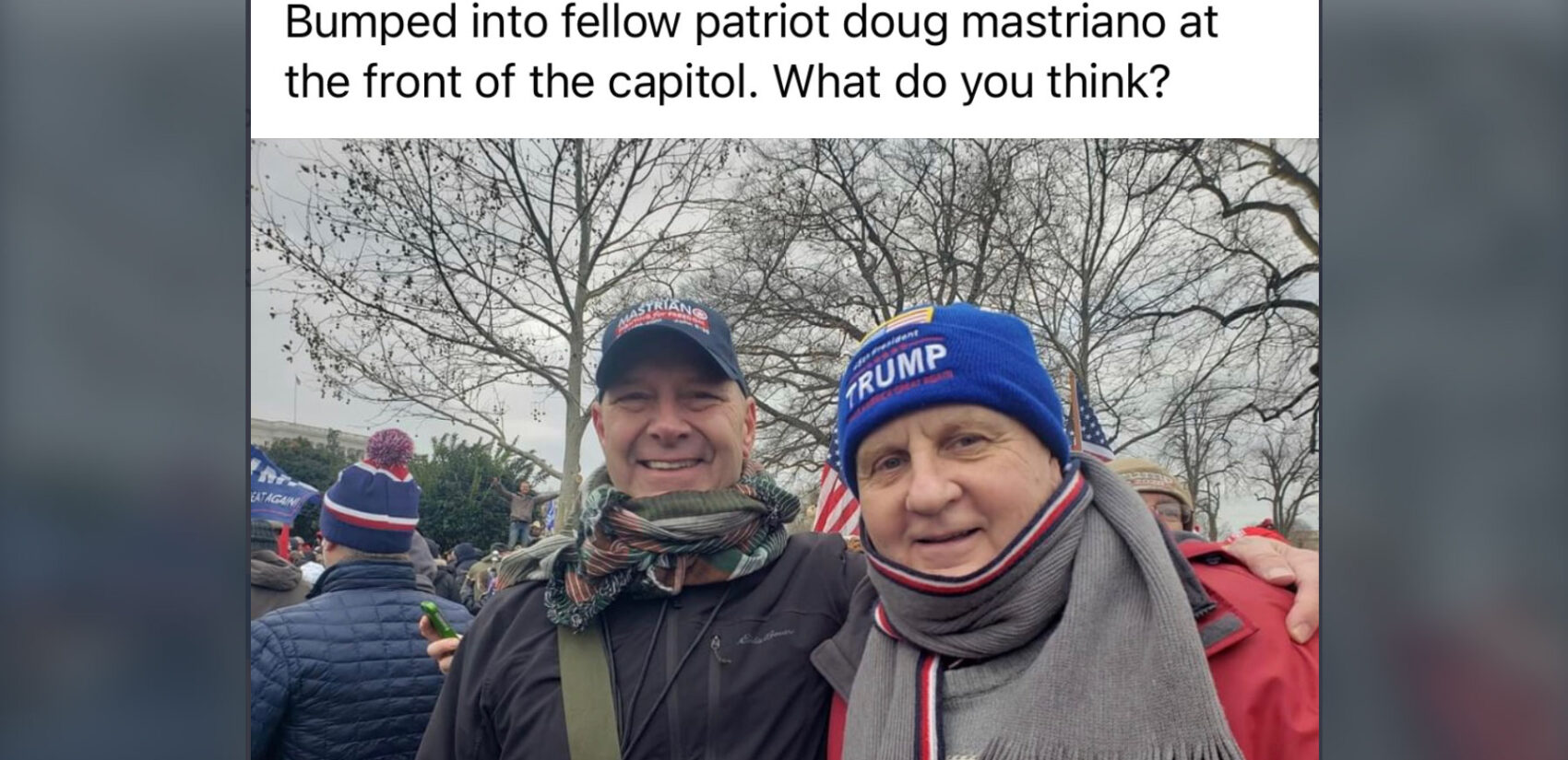 Pa. State Sen. Doug Mastriano, left, seen at the protest outside of the Capitol by Rick Saccone, right.