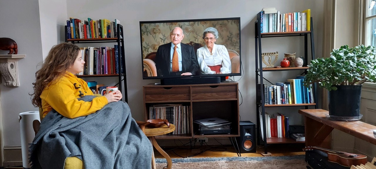 Ali Hodges watching "When Harry Met Sally."