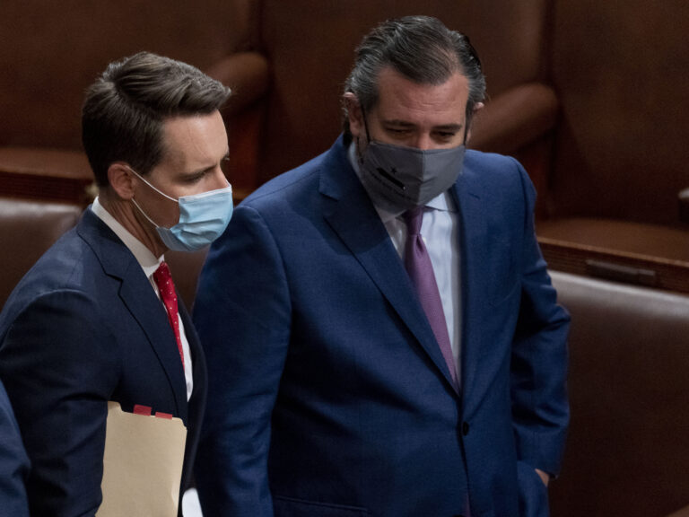 Seven Senate Democrats filed an ethics complaint Thursday against Republican Sens. Josh Hawley (Mo.) and Ted Cruz (Texas) over their Jan. 6 objections to the November presidential elections. (Andrew Harnik/AP Photo)