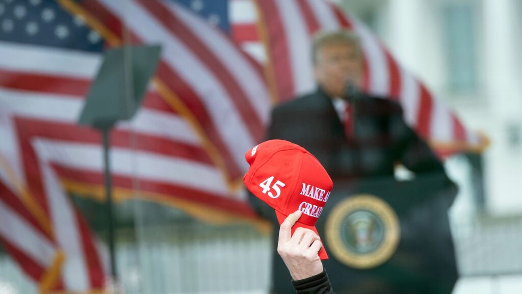 President Trump speaks to supporters on Jan. 6 before pro-Trump extremists launched a violent attack on the U.S. Capitol. Trump's role in encouraging the siege over false claims of election fraud has hardened divisions in the Republican Party.