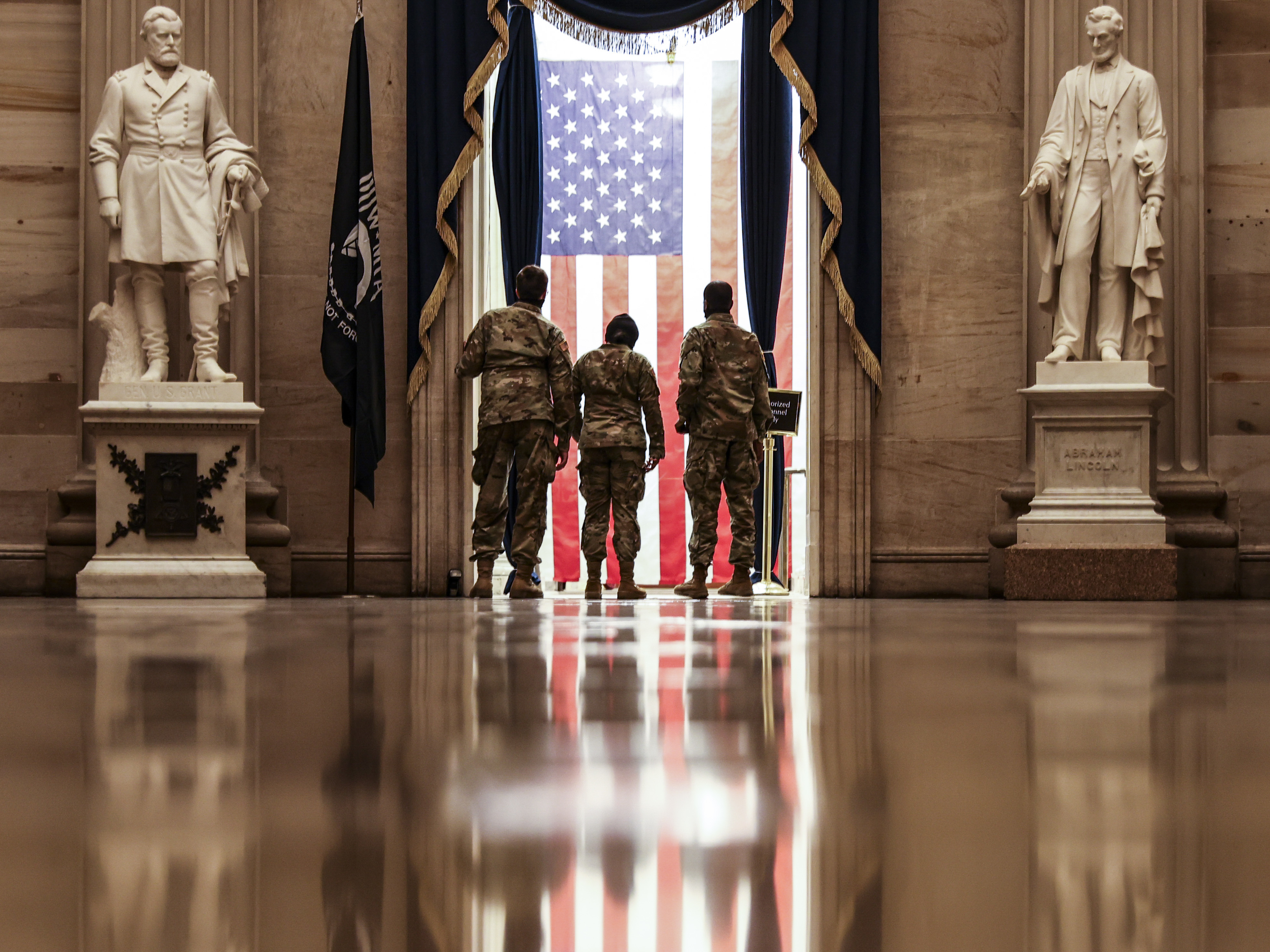 Members of the US National Guard from Delaware tour the rotunda during their down time at the US Capitol