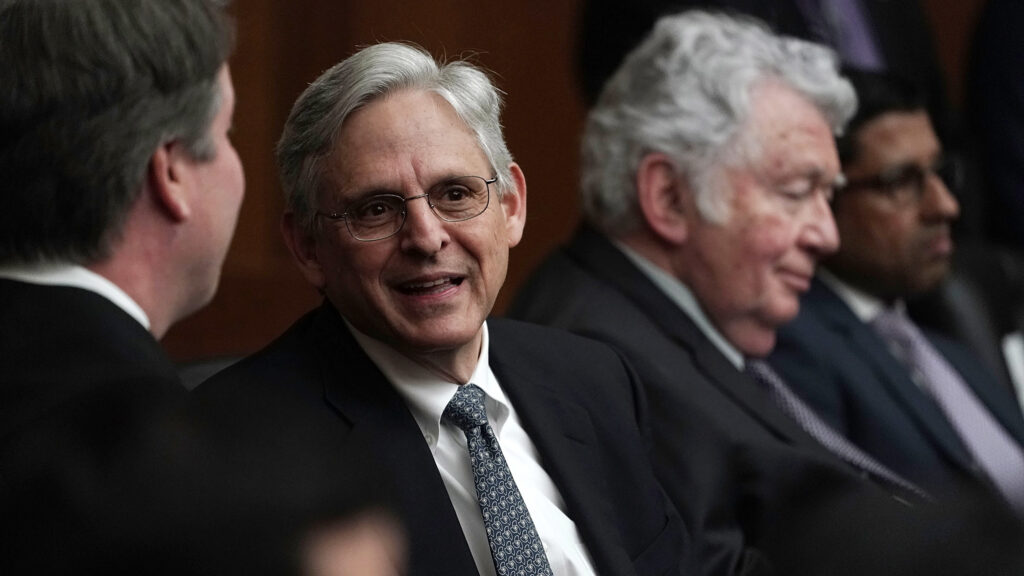 Merrick Garland (center), who’s seen here in 2018, is President-elect Joe Biden’s pick to be U.S. attorney general. Merrick Garland (center), who's seen here in 2018, is President-elect Joe Biden's pick to be U.S. attorney general.