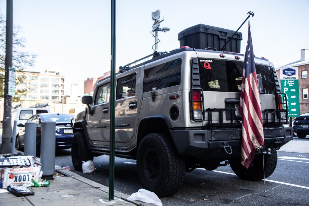 hummer This Hummer was parked near the Pennsylvania Convention Center in November 2020. Inside, police found a semi-automatic rifle, ammunition, a lock-pick kit, among other items. (Kimberly Paynter/WHYY)