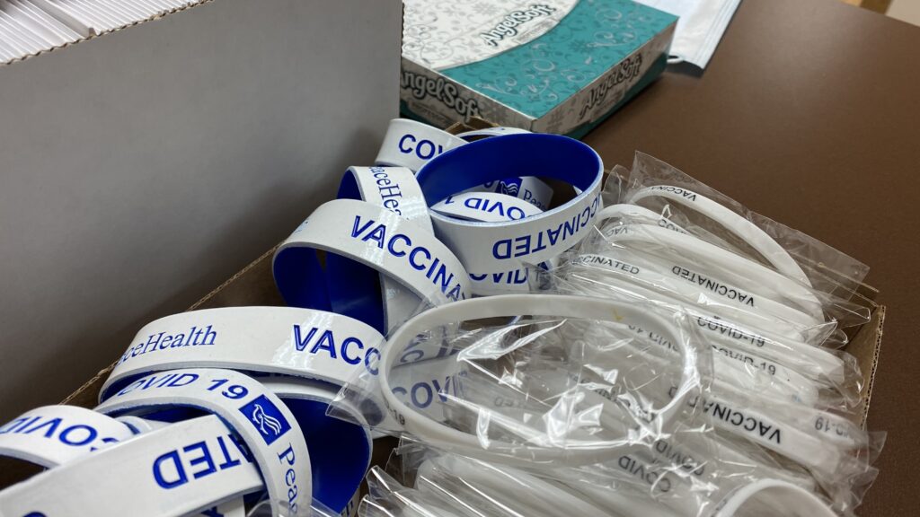 The vaccine clinic at PeaceHealth St Joseph Medical Center has started giving health care workers and others in the community their second shot of the vaccine. The hospital has saved up some doses in case of supply chain issues that could interrupt the vaccine dosing timeline. The vaccine clinic at PeaceHealth St Joseph Medical Center has started giving health care workers and others in the community their second shot of the vaccine. The hospital has saved up some doses in case of supply chain issues that could interrupt the vaccine dosing timeline. (Will Stone)