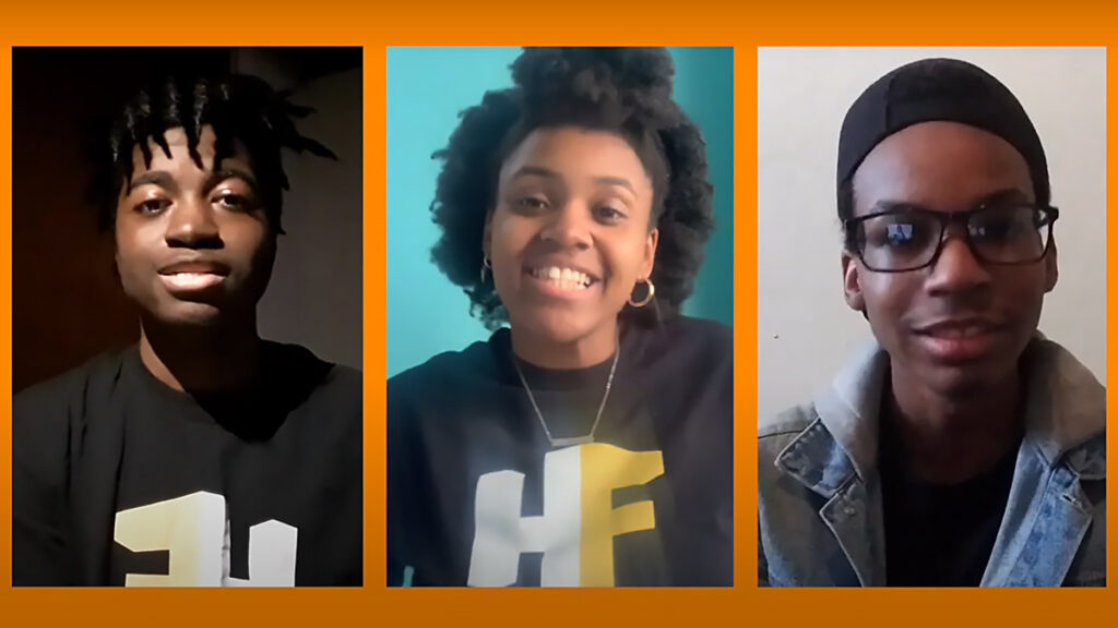 'Things That Matter' author and lead Jehmir Nixon (far right) with contributors Jaelynn Pearson and Samuel Smith'THINGS THAT MATTER' ON YOUTUBE