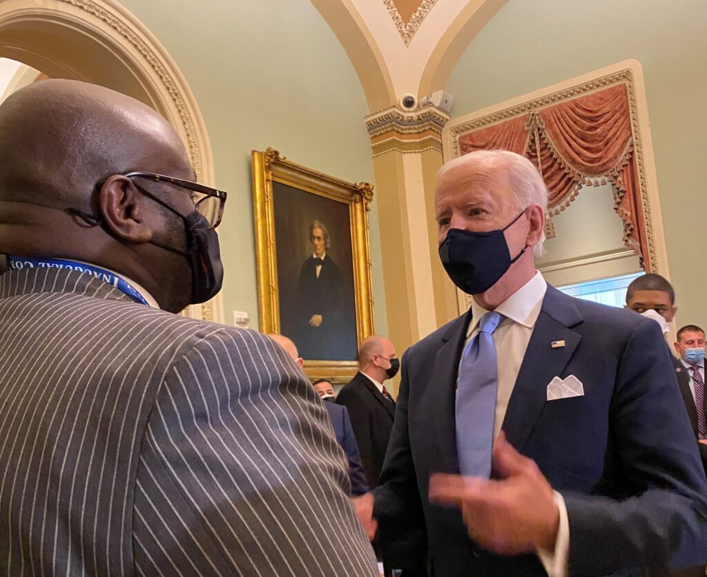 joe and tony Tony Allen meets with President Biden inside the U.S. Capitol after Wednesday's inauguration ceremony. (Courtesy of Allen)