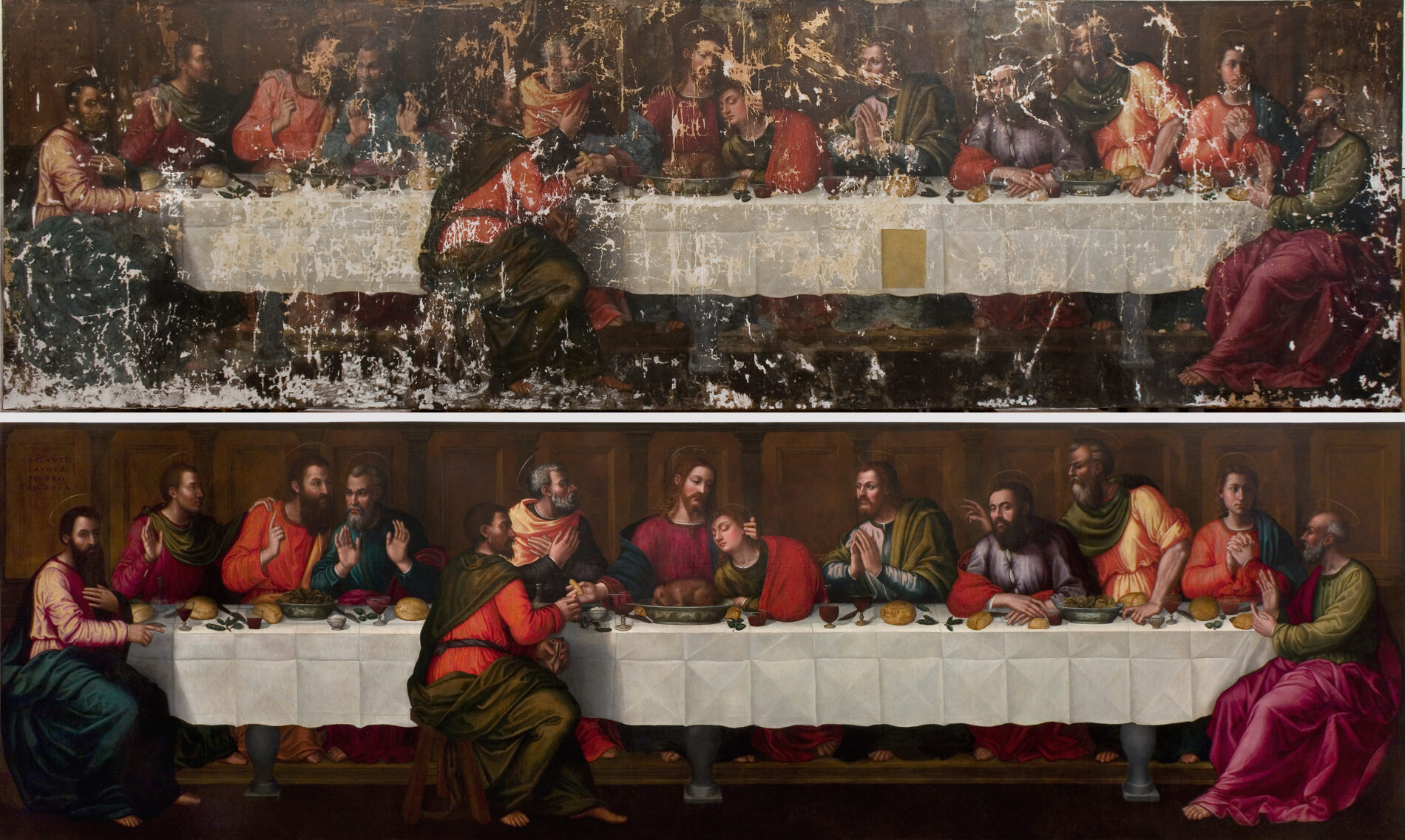 Nelli's Last Supper, before and after restoration.