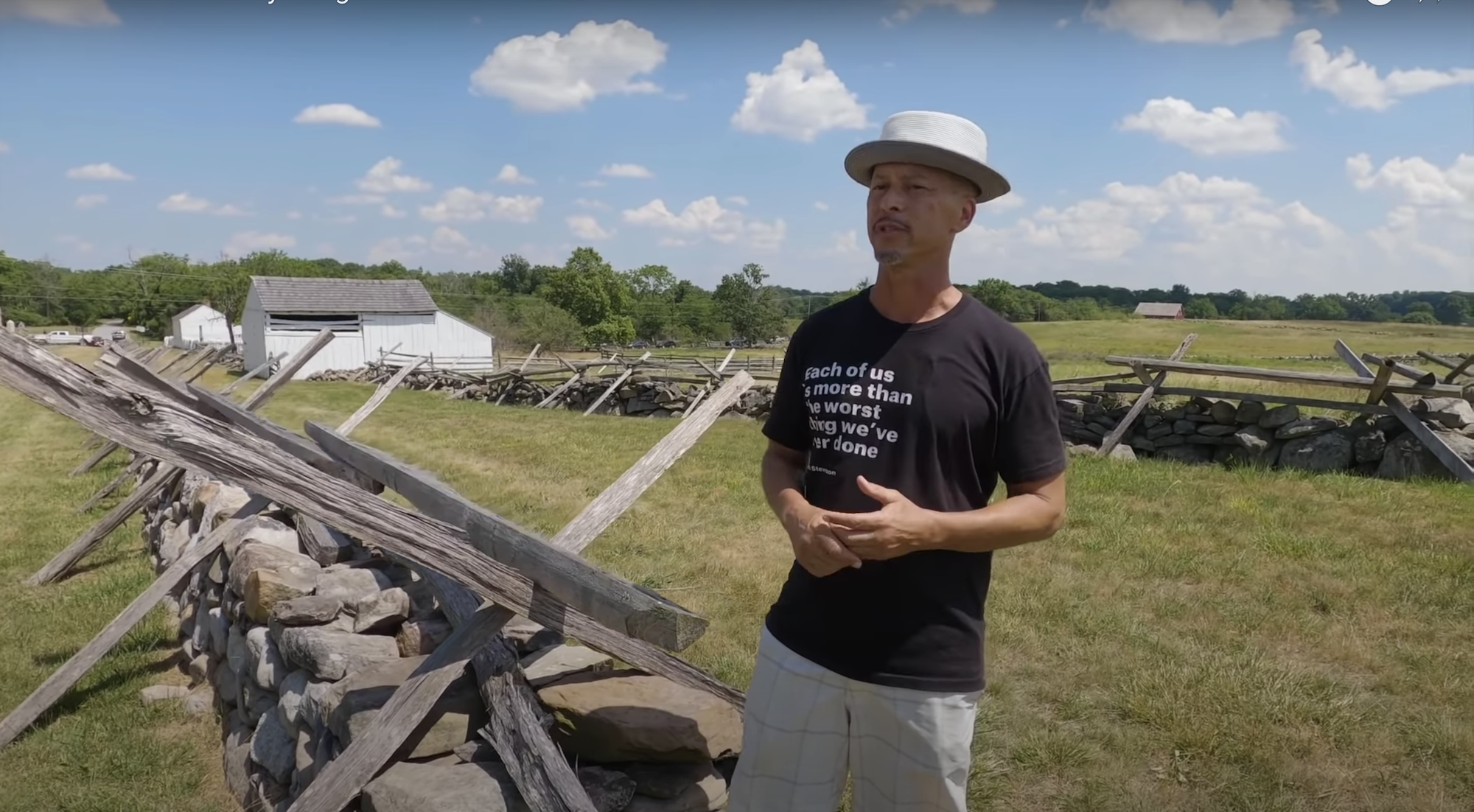 Scott Hancock speaks at the Gettysburg National Military Park in this still from the upcoming documentary "Postcards from Babylon: The Church in American Exile."