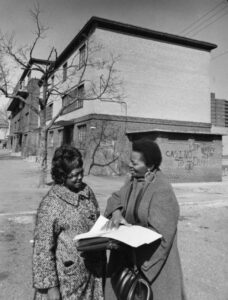 Tenants chat at Richard Allen Homes